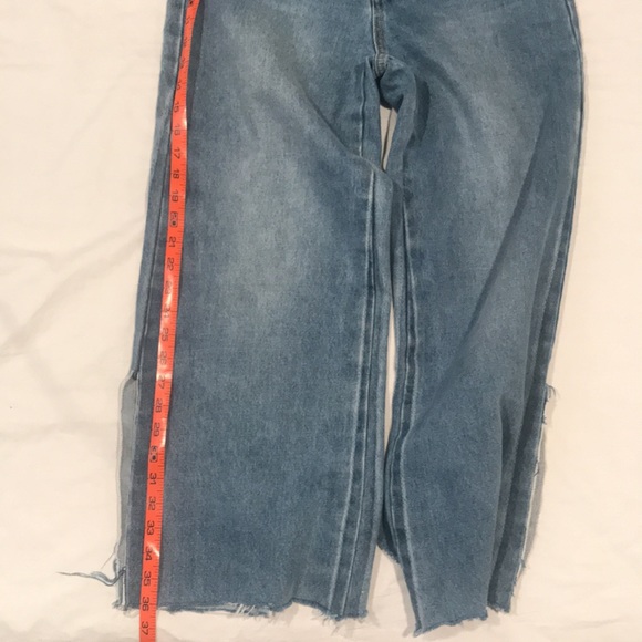 Blank Paige Denim Collection Wide Leg Mid Rise Med Wash Frayed Hem Slit Side S - Picture 15 of 16